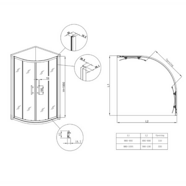 KOER SR SC04-90x90x195-TR-01 Душова кабіна без піддону прозоре скло EASY CLEAN 5мм ХРОМ (1 шт/ящ) 00000001407 фото